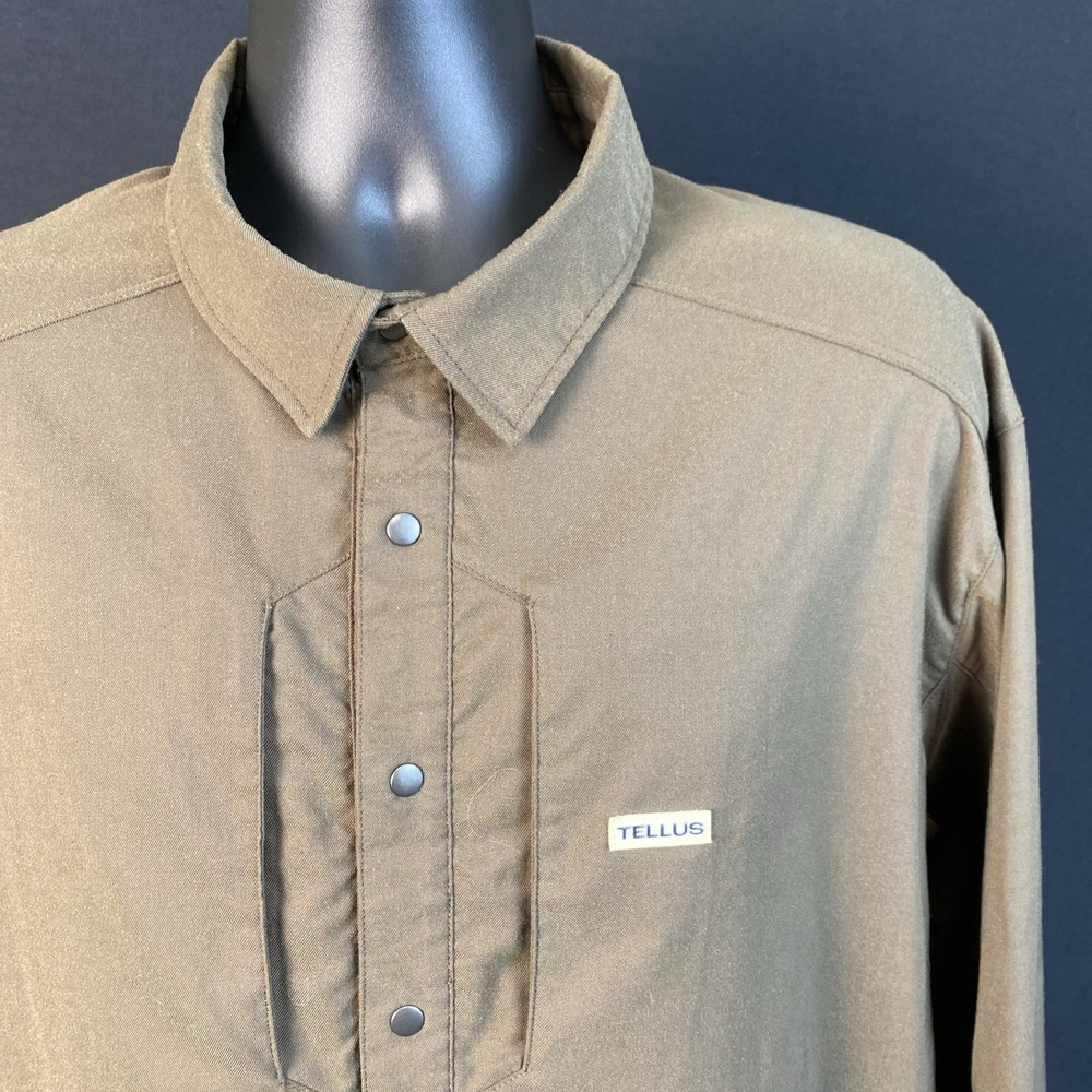 Tellus Foothills Flannel Mens XXL Major Brown Snap Up Shirt Gorpcore Sustainable